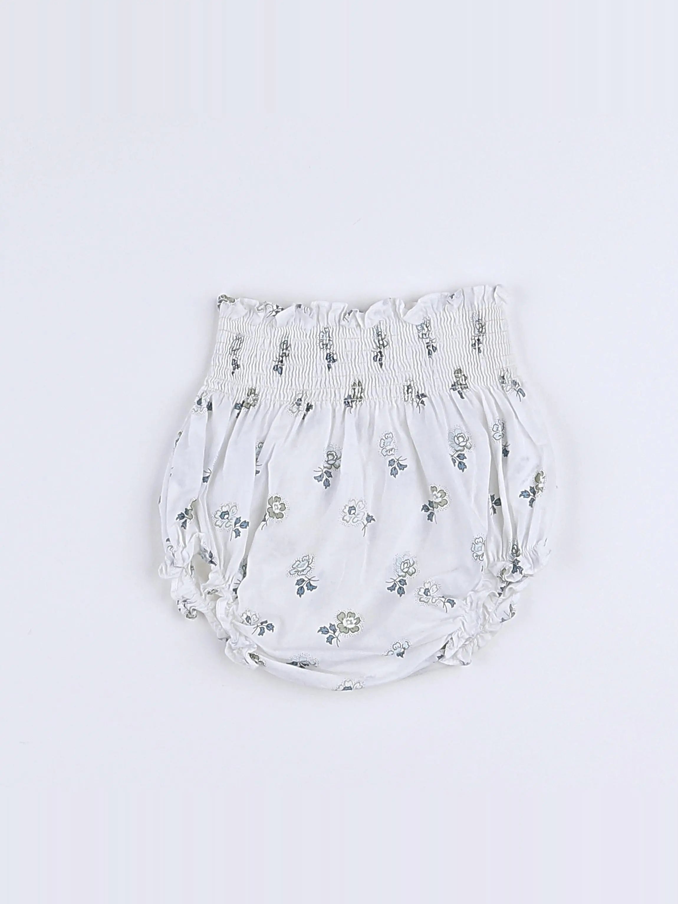 Bonnet à Pompon - bloomer blanc, bleu - 3 mois
