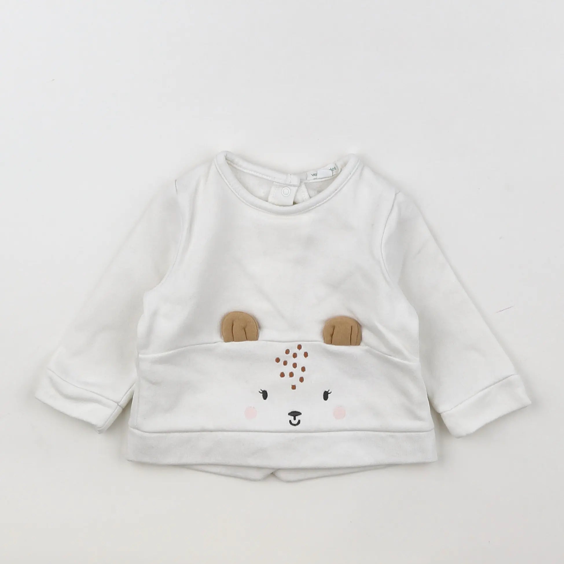 Vertbaudet - sweat blanc, marron - 6 mois