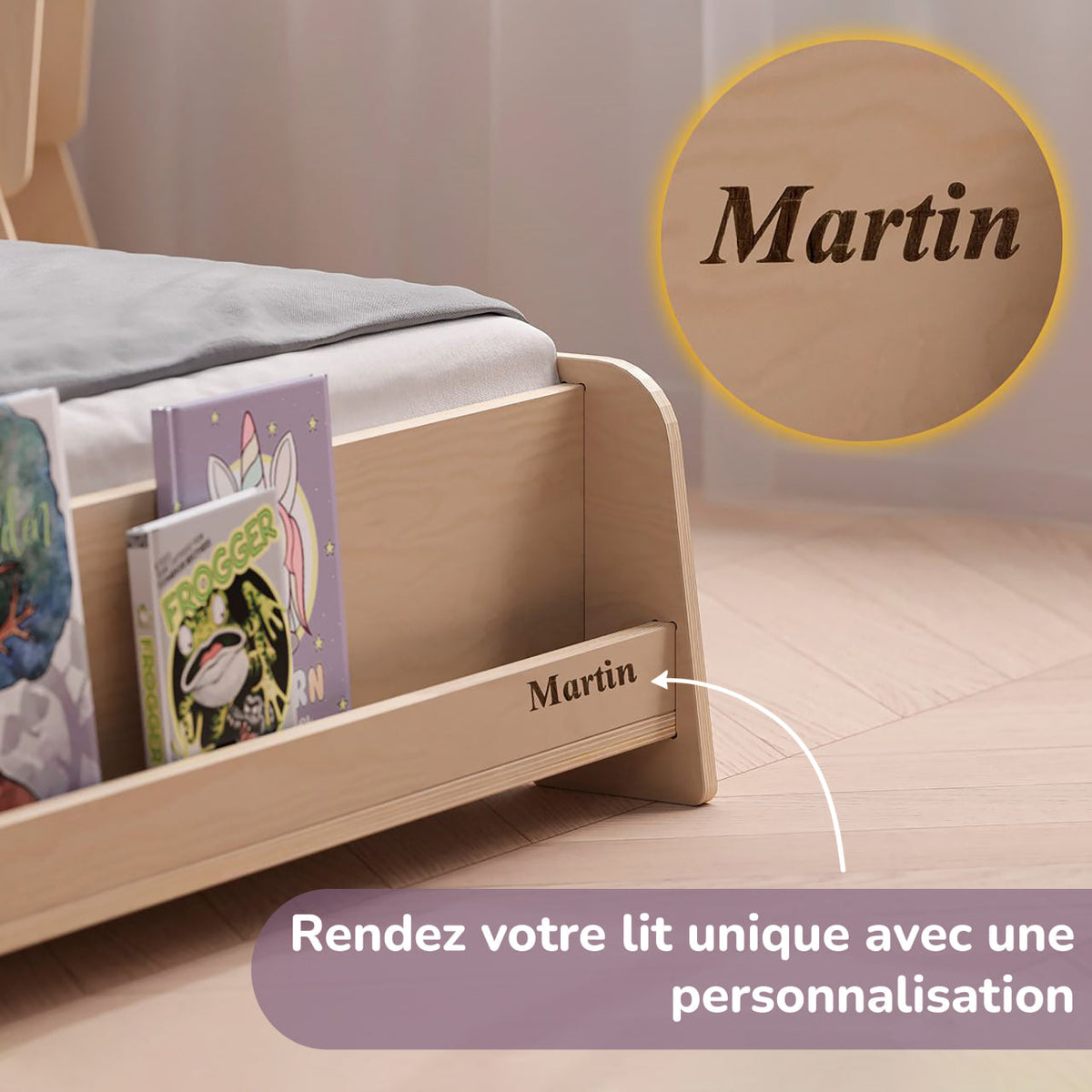 Lit extensible en forme de maison avec éclairage LED