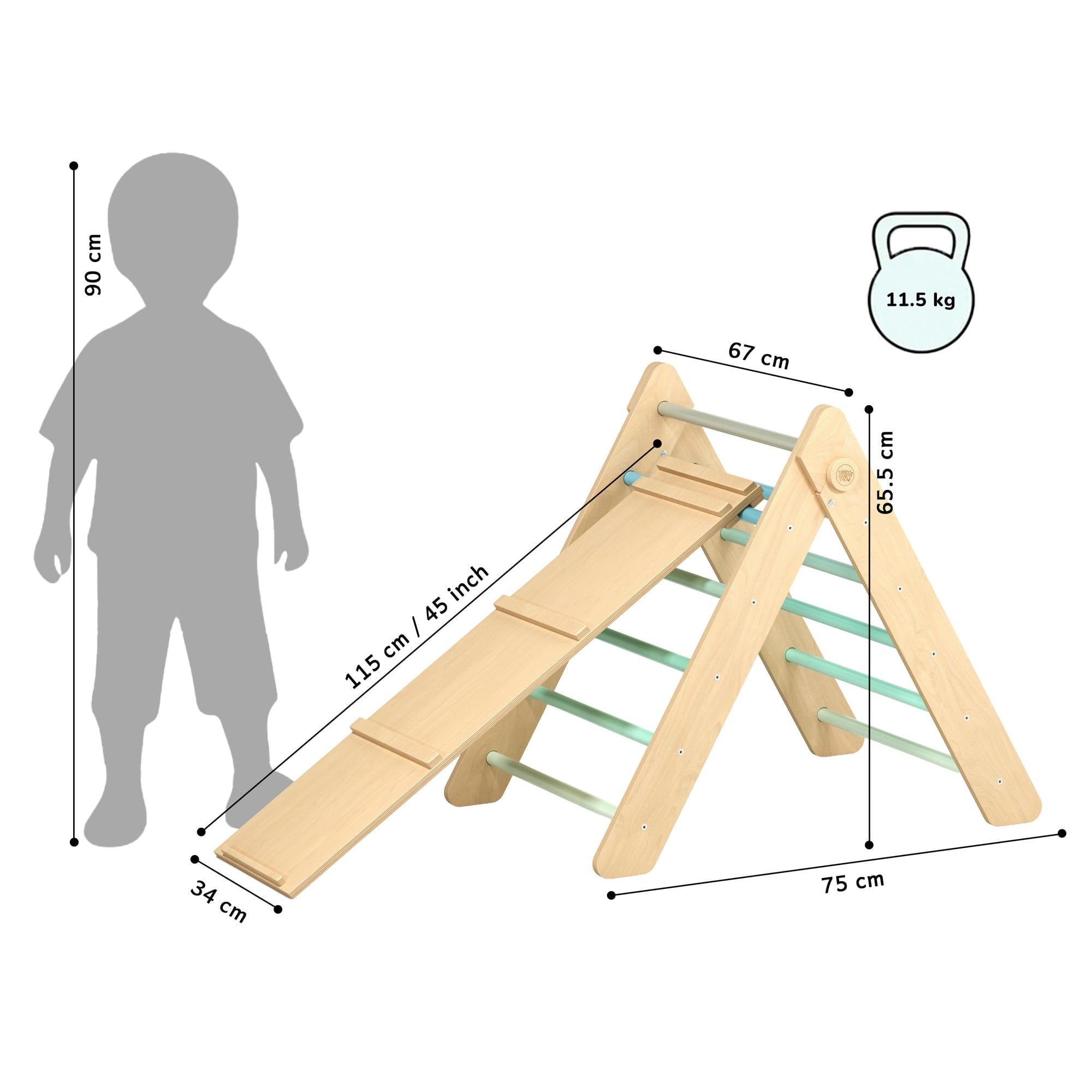 Ensemble - Triangle de Pikler et un grand toboggan à double face