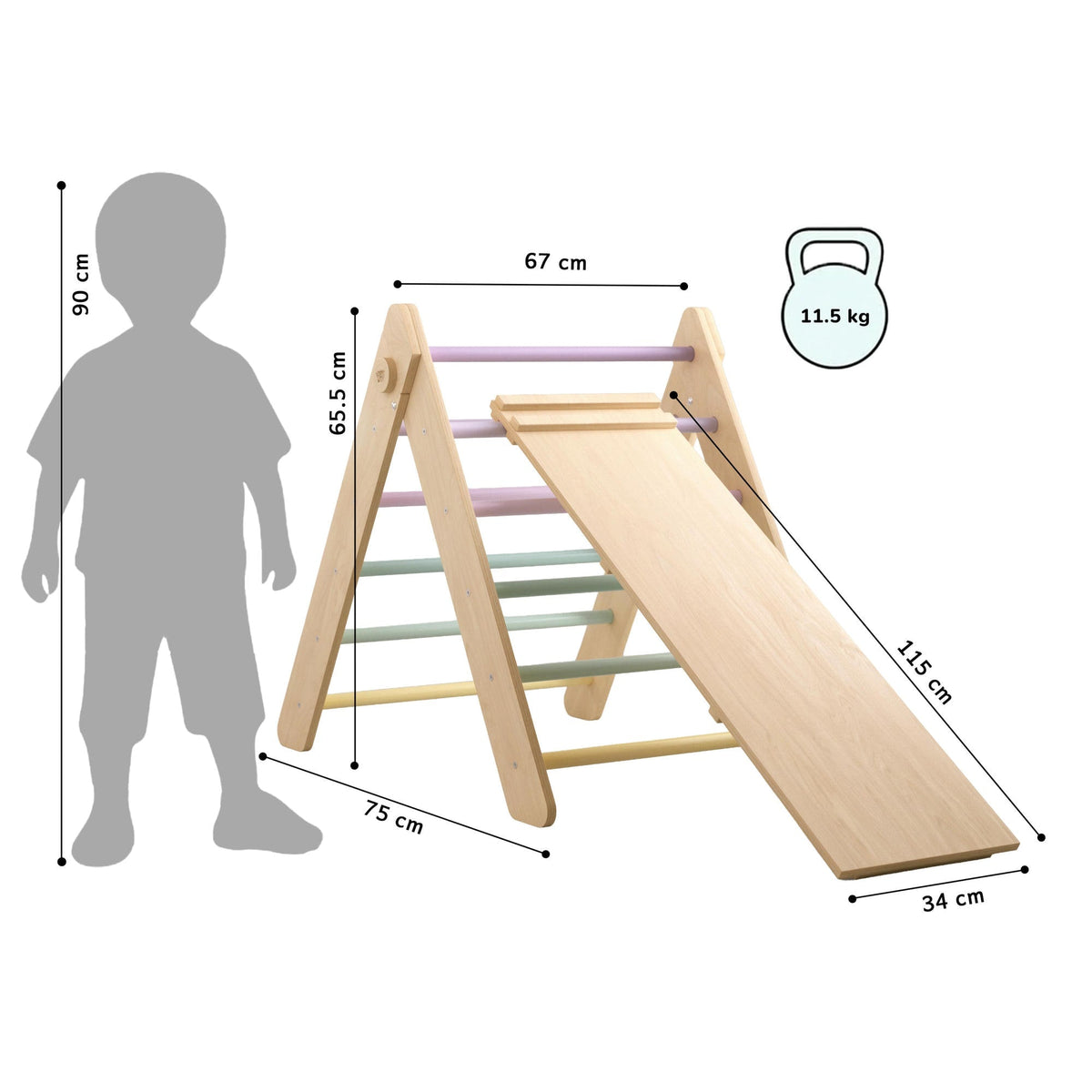 Ensemble - Triangle de Pikler et un grand toboggan à double face