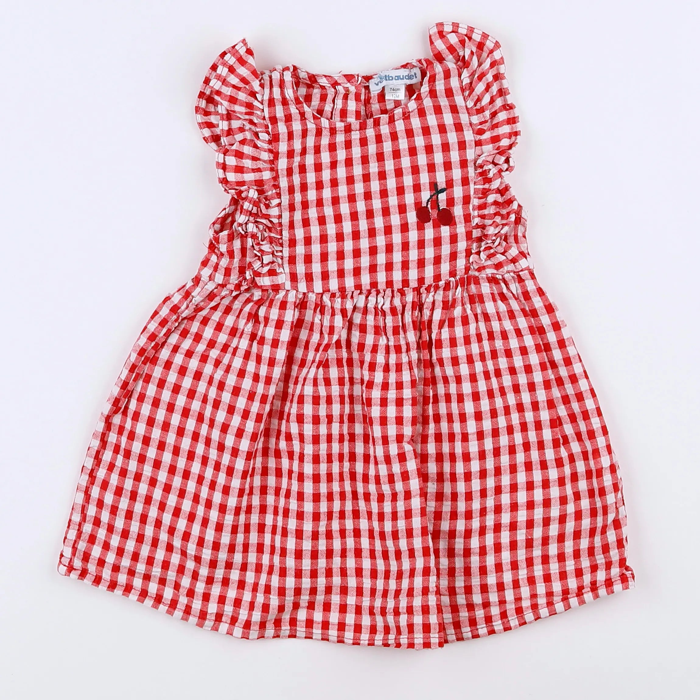 Vertbaudet - robe rouge, blanc - 12 mois
