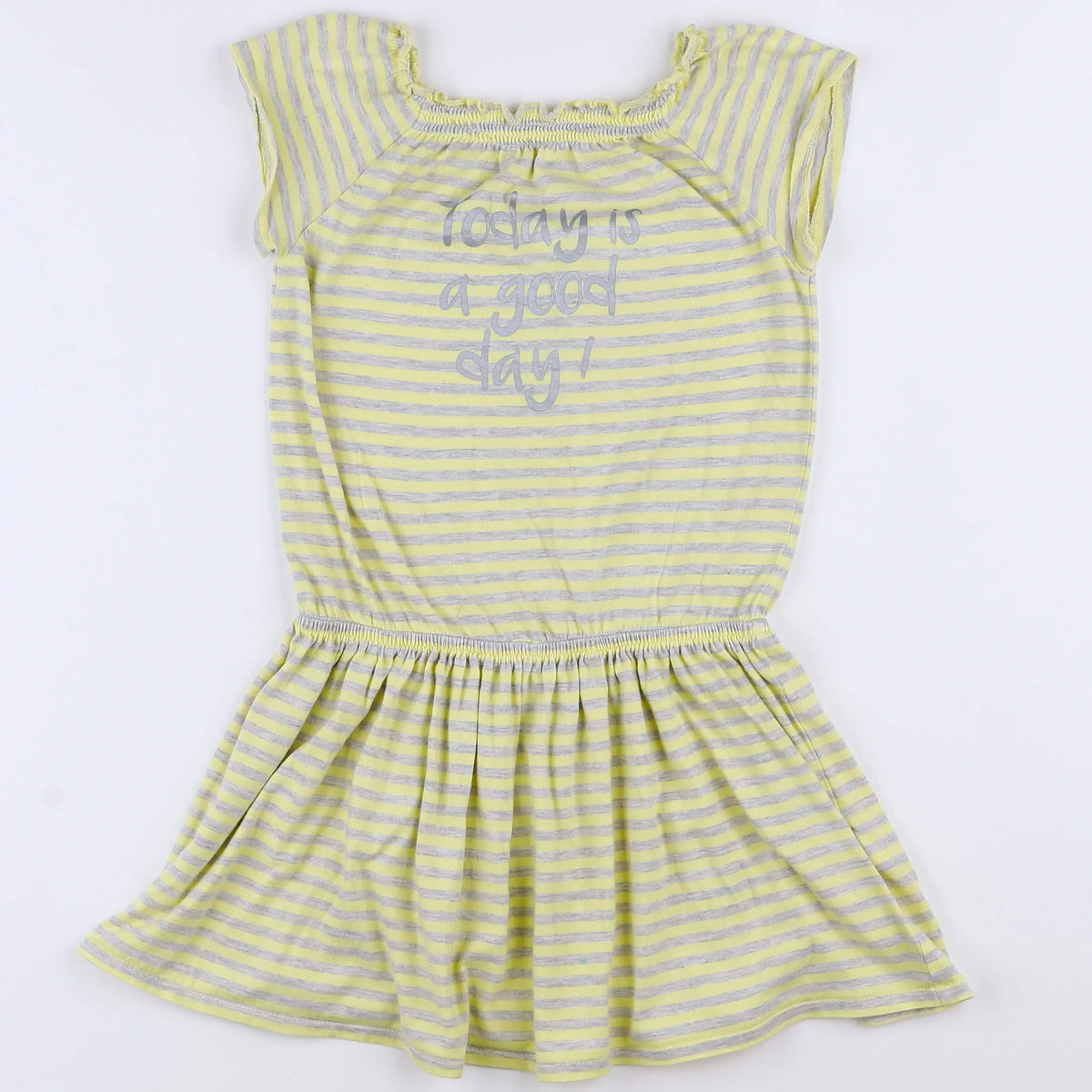 Vertbaudet - robe jaune, gris - 8 ans