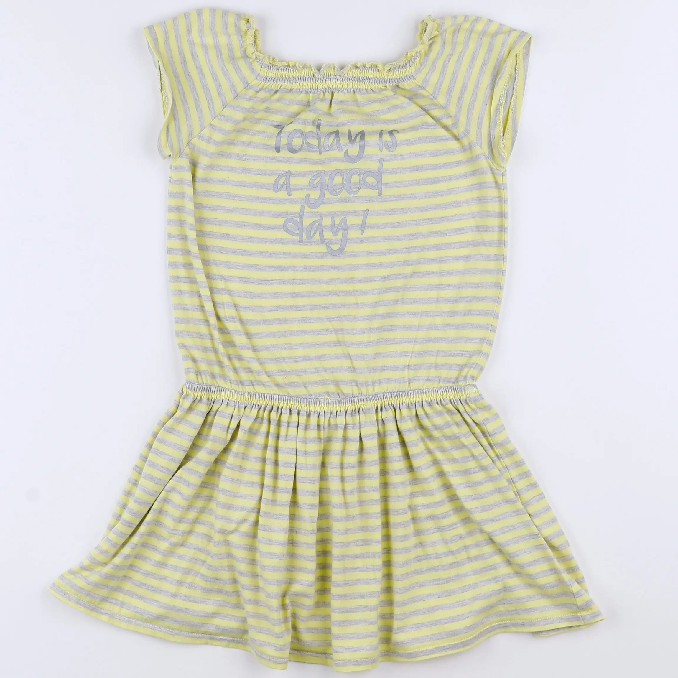 Vertbaudet - robe jaune, gris - 8 ans