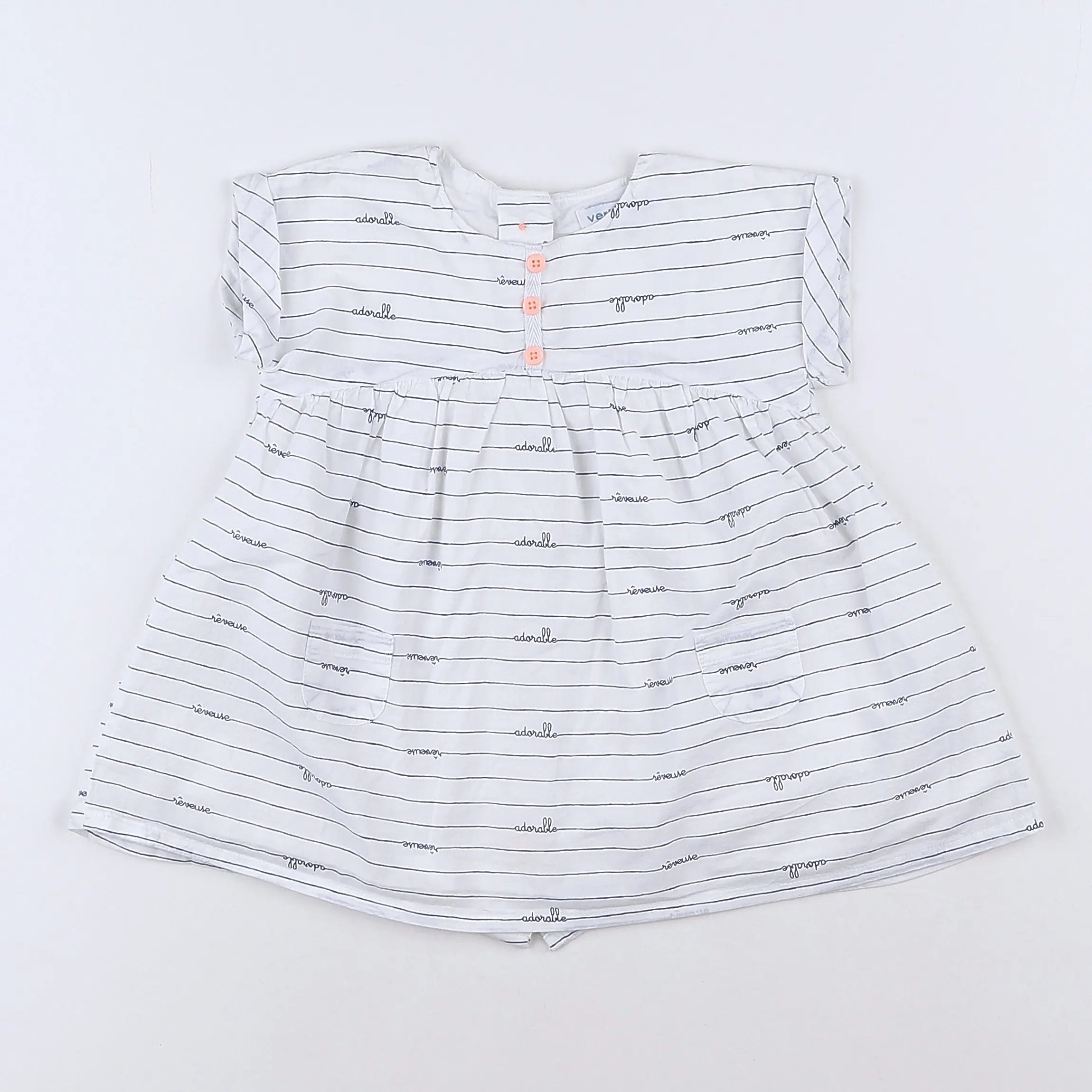 Vertbaudet - robe blanc, bleu - 9 mois