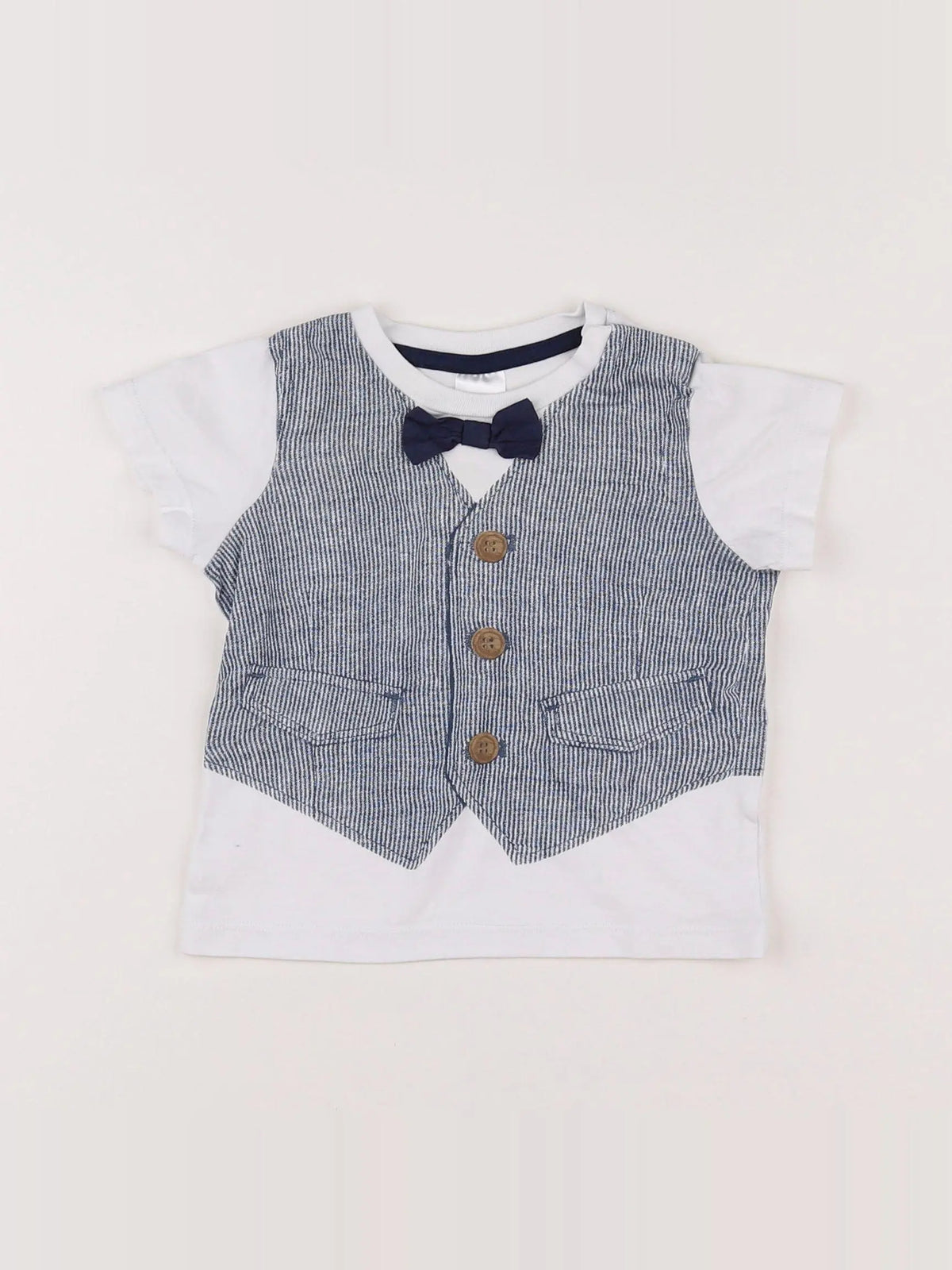 H&M - tee-shirt blanc, bleu - 3/6 mois