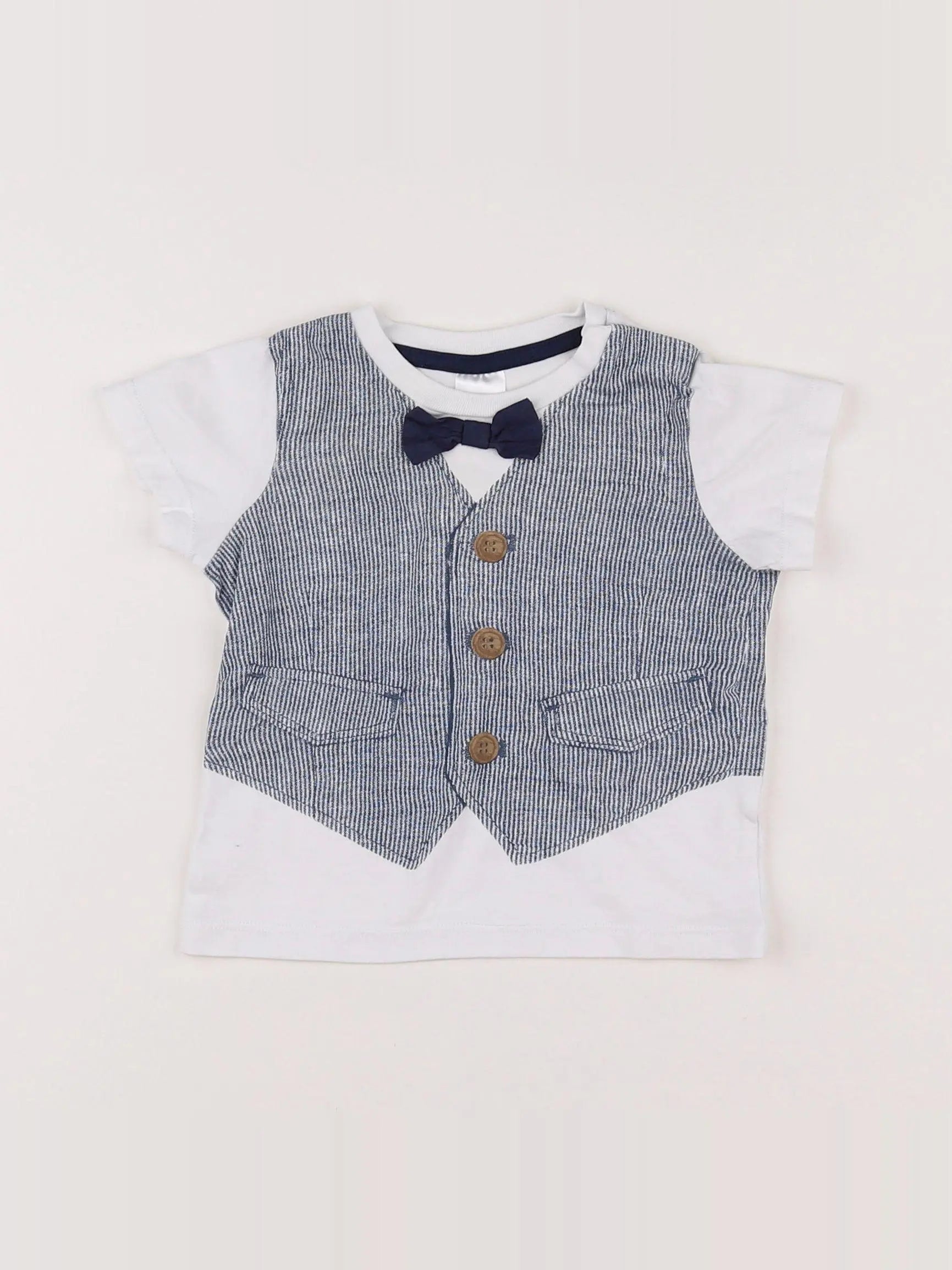 H&M - tee-shirt blanc, bleu - 3/6 mois
