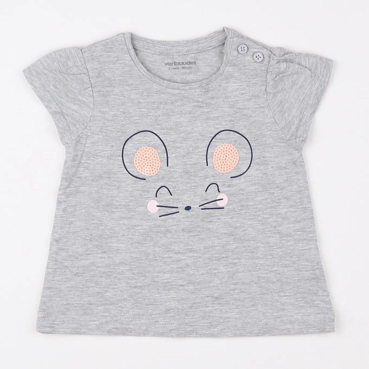 Vertbaudet - tee-shirt gris, rose - 3 mois