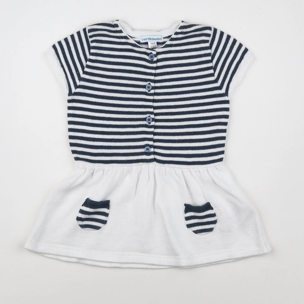Vertbaudet - robe bleu, blanc - 12 mois