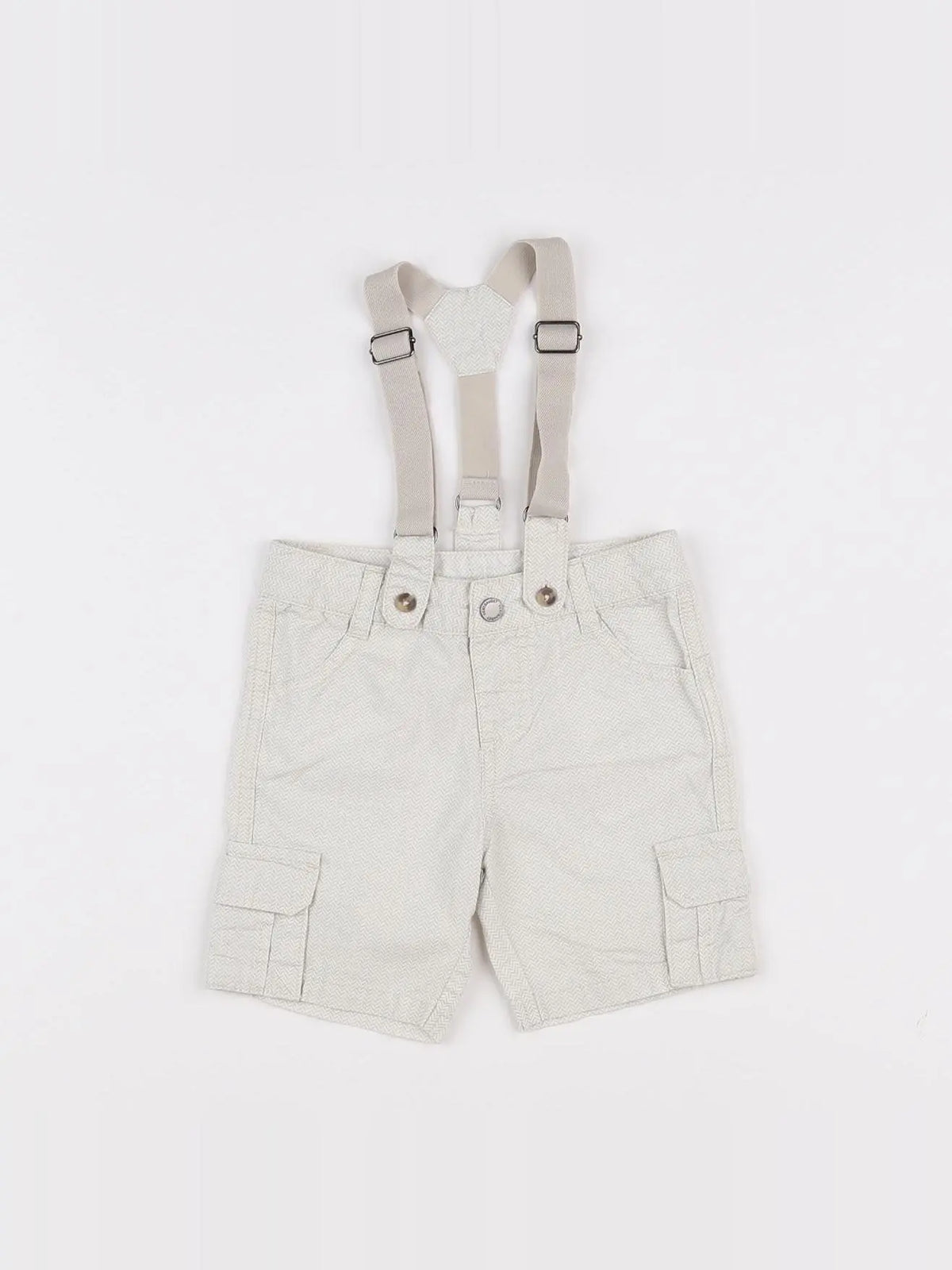 Vertbaudet - short beige, blanc - 6 mois