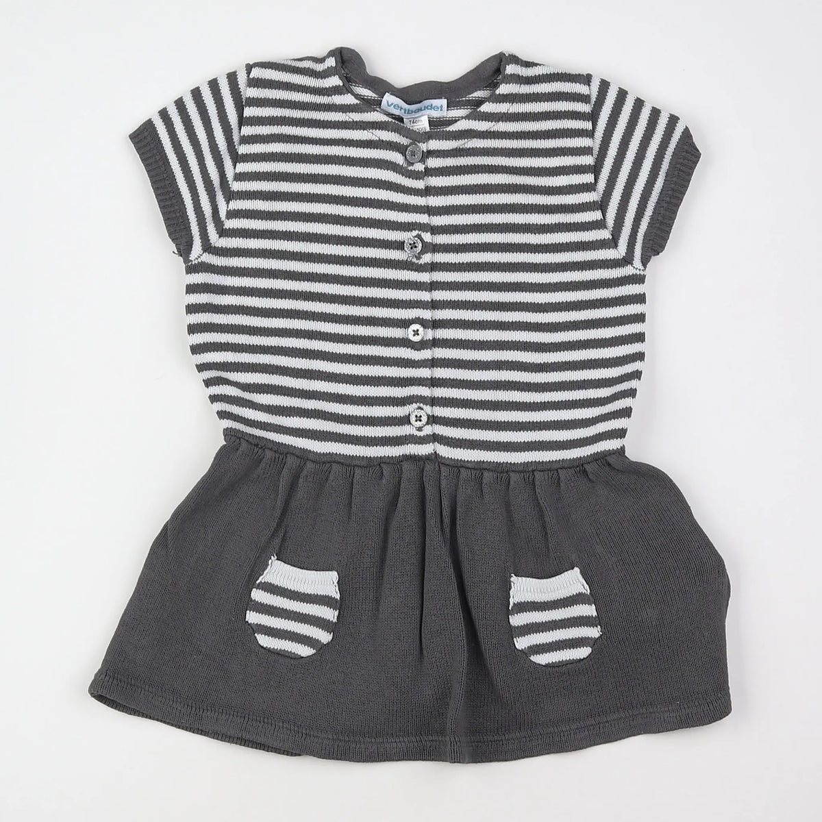 Vertbaudet - robe gris, blanc - 12 mois