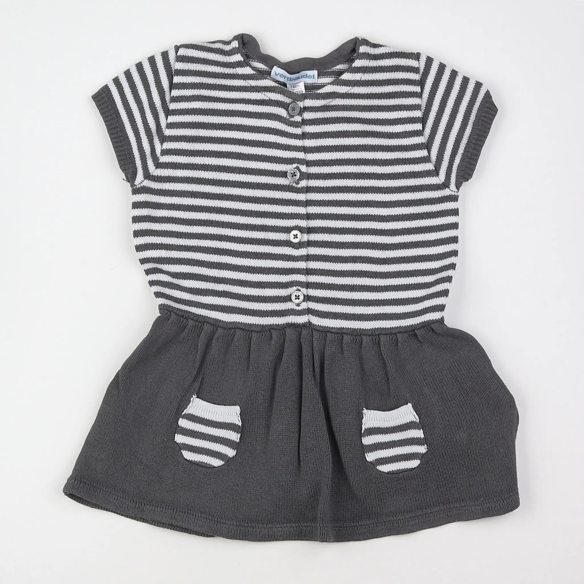 Vertbaudet - robe gris, blanc - 12 mois