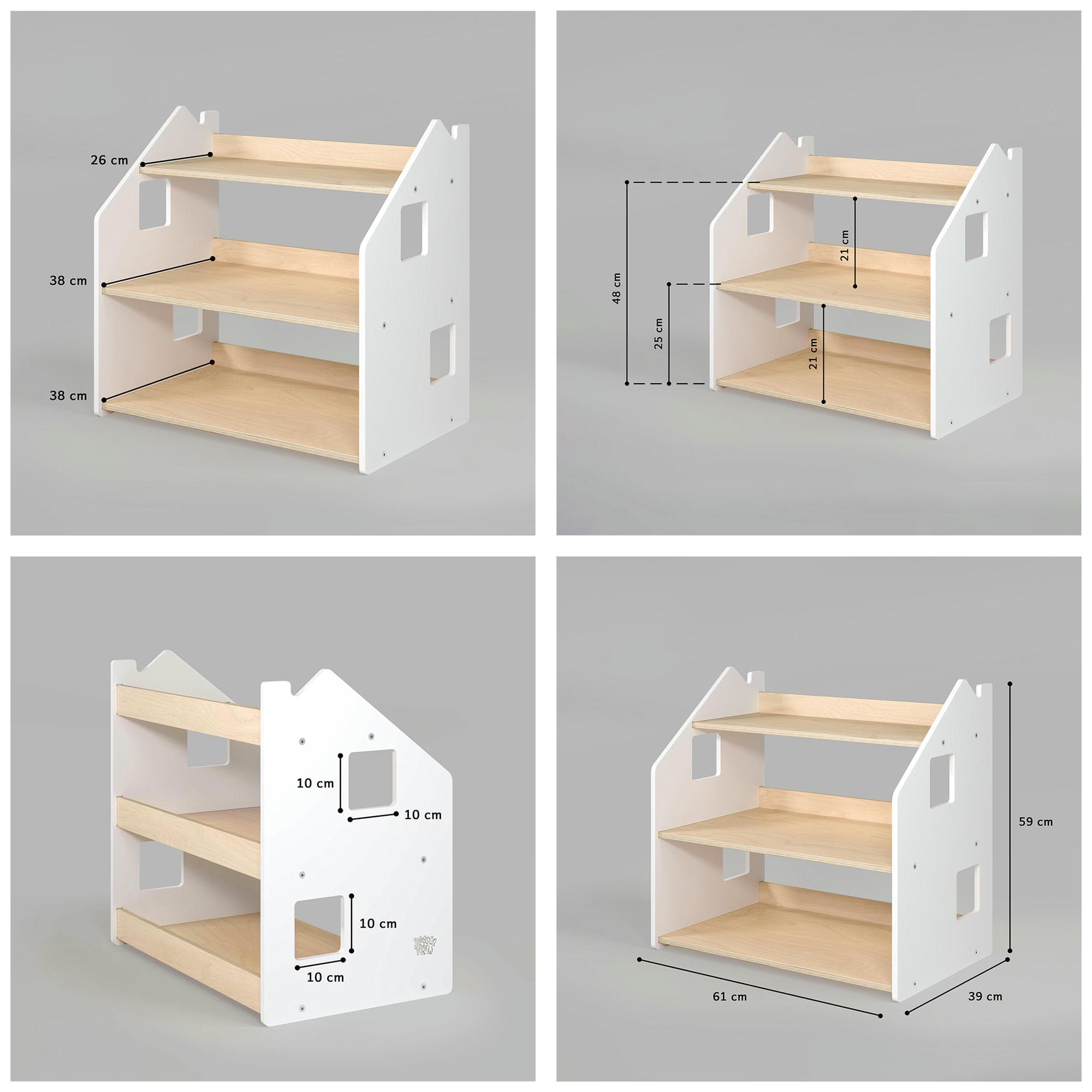 Ensemble - Bibliothèque enfant + Étagère à jouets - Blanc et Gris