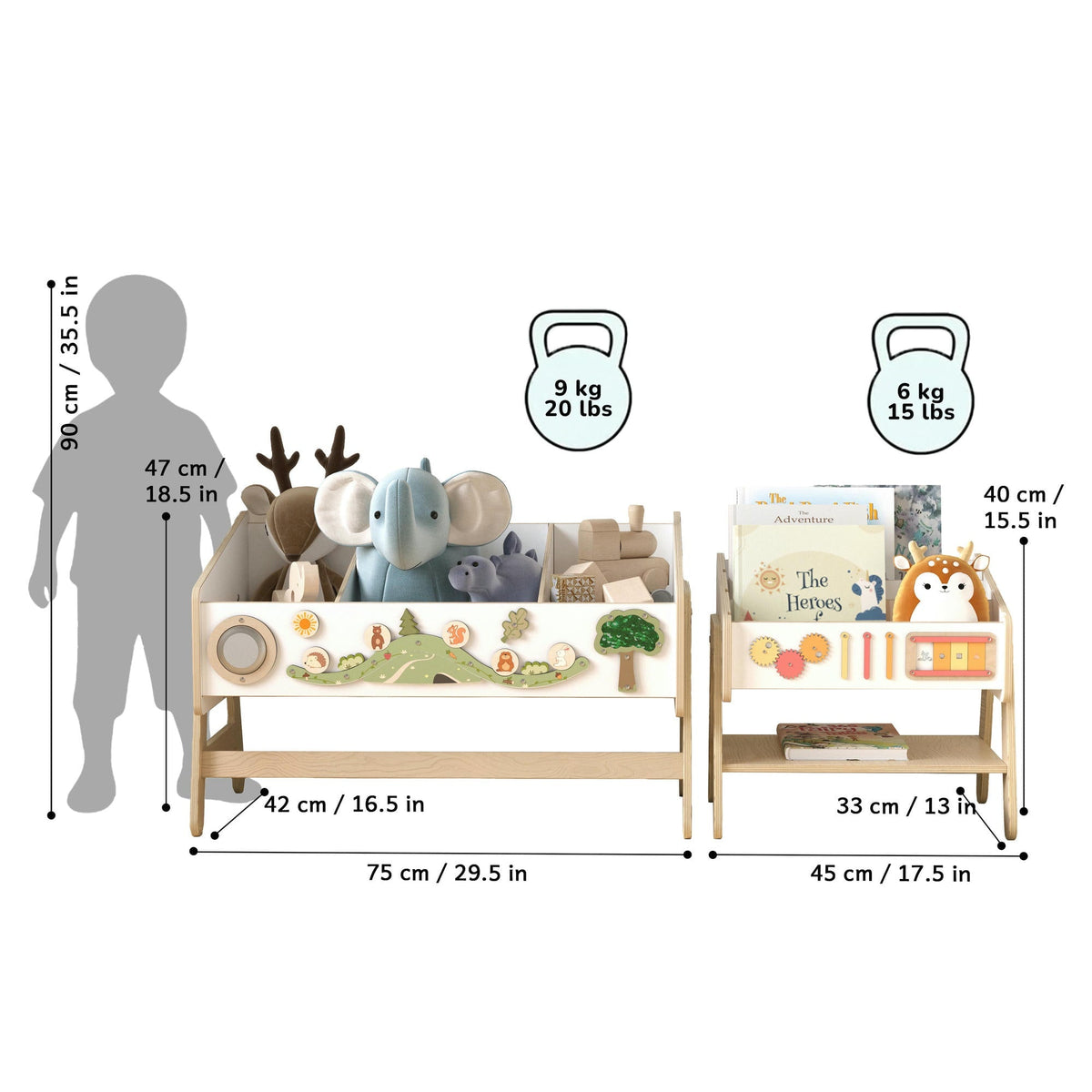 Étagère à jouets / Table + Bibliothèque enfant / Siège LILU