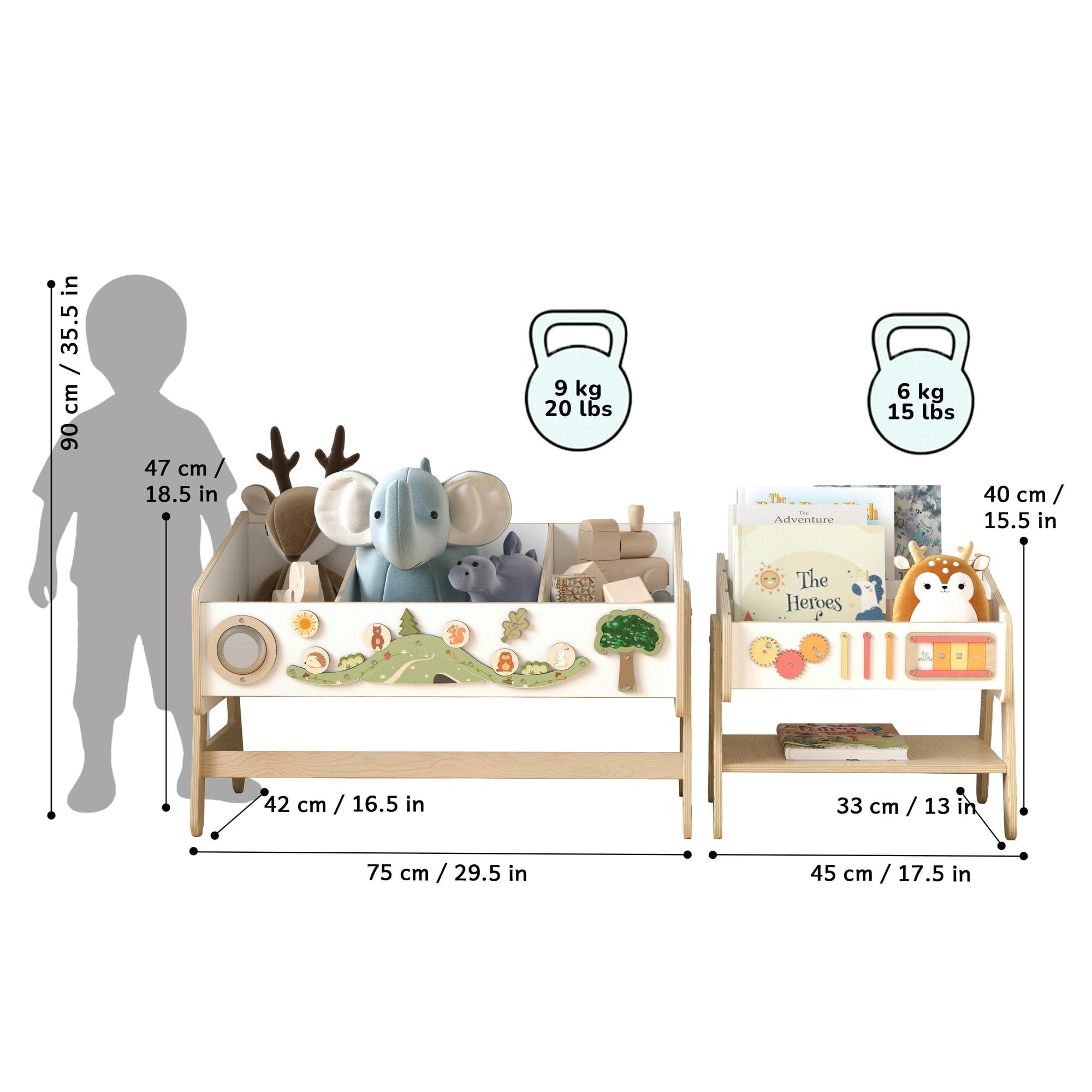 Étagère à jouets / Table + Bibliothèque enfant / Siège LILU