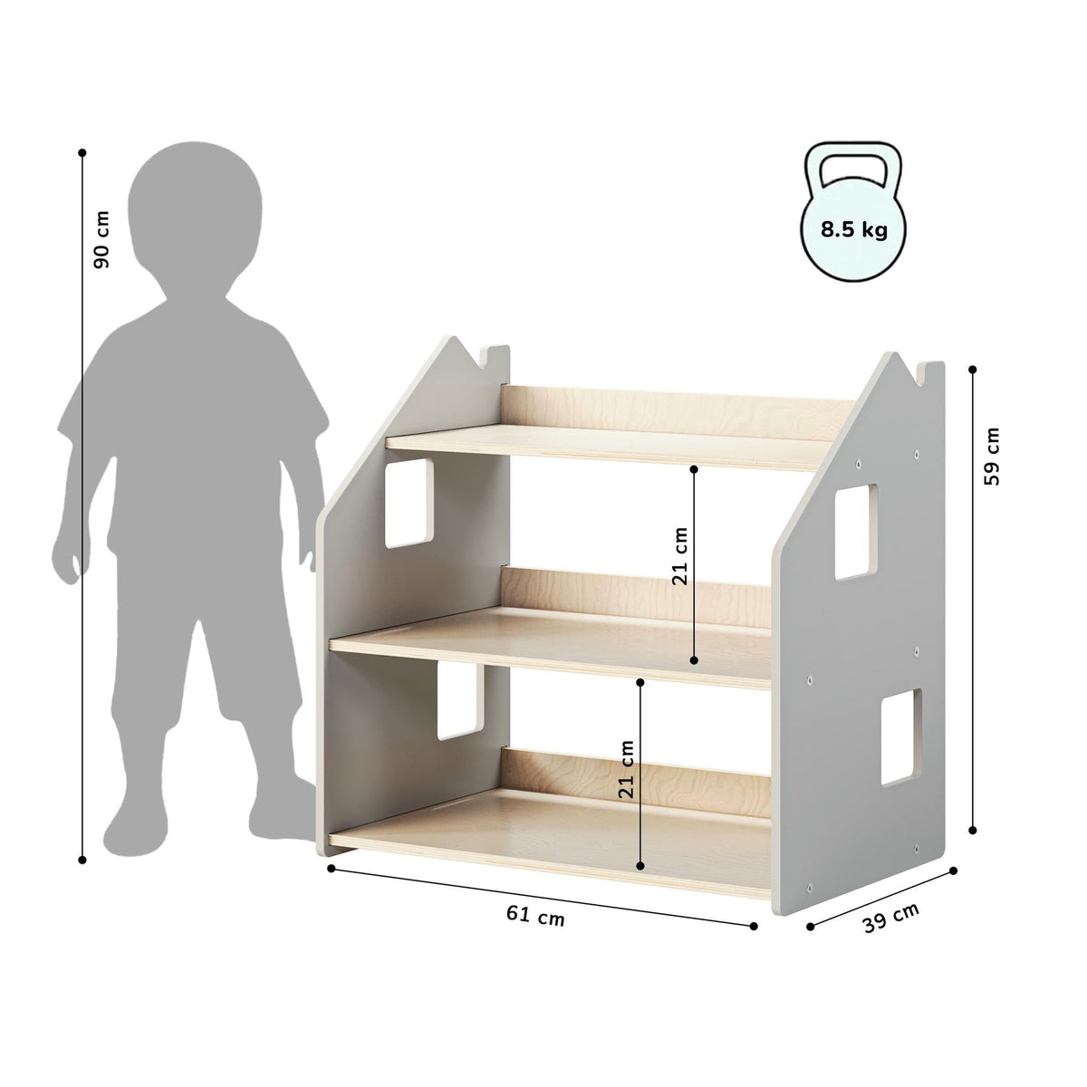 Étagère à jouets - Blanc et Gris