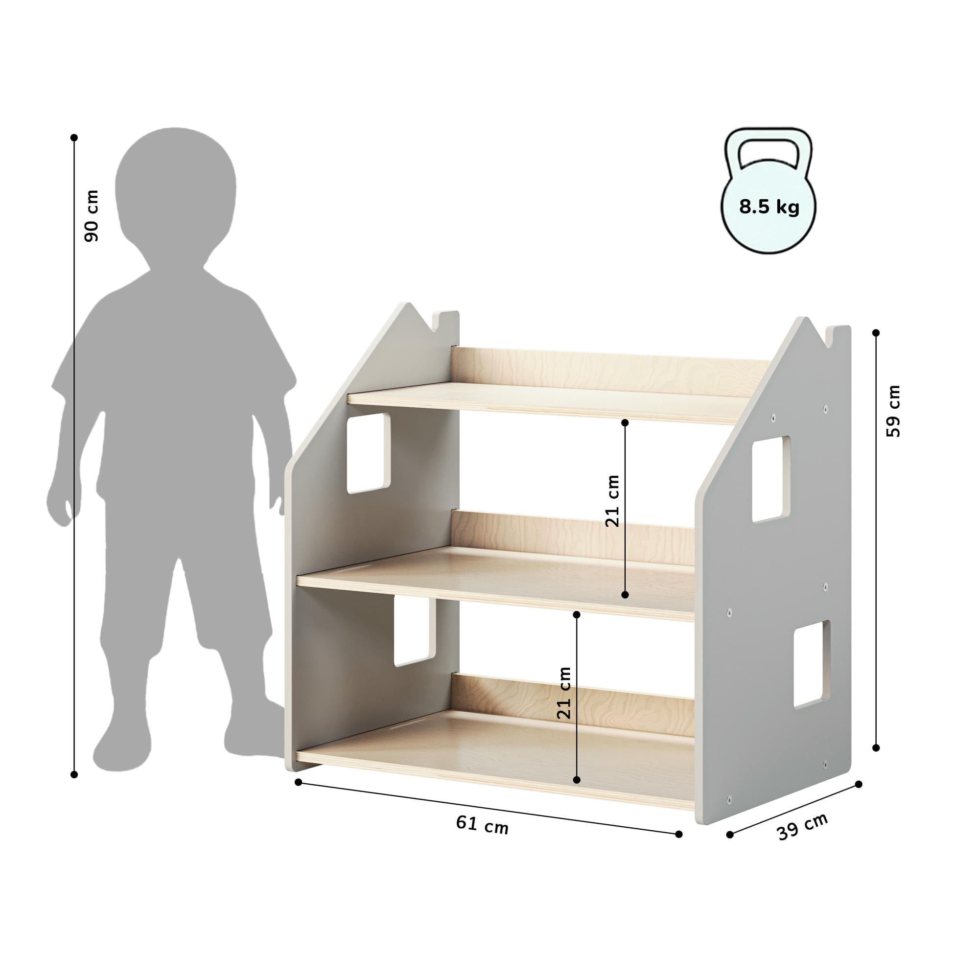 Étagère à jouets - Blanc et Gris