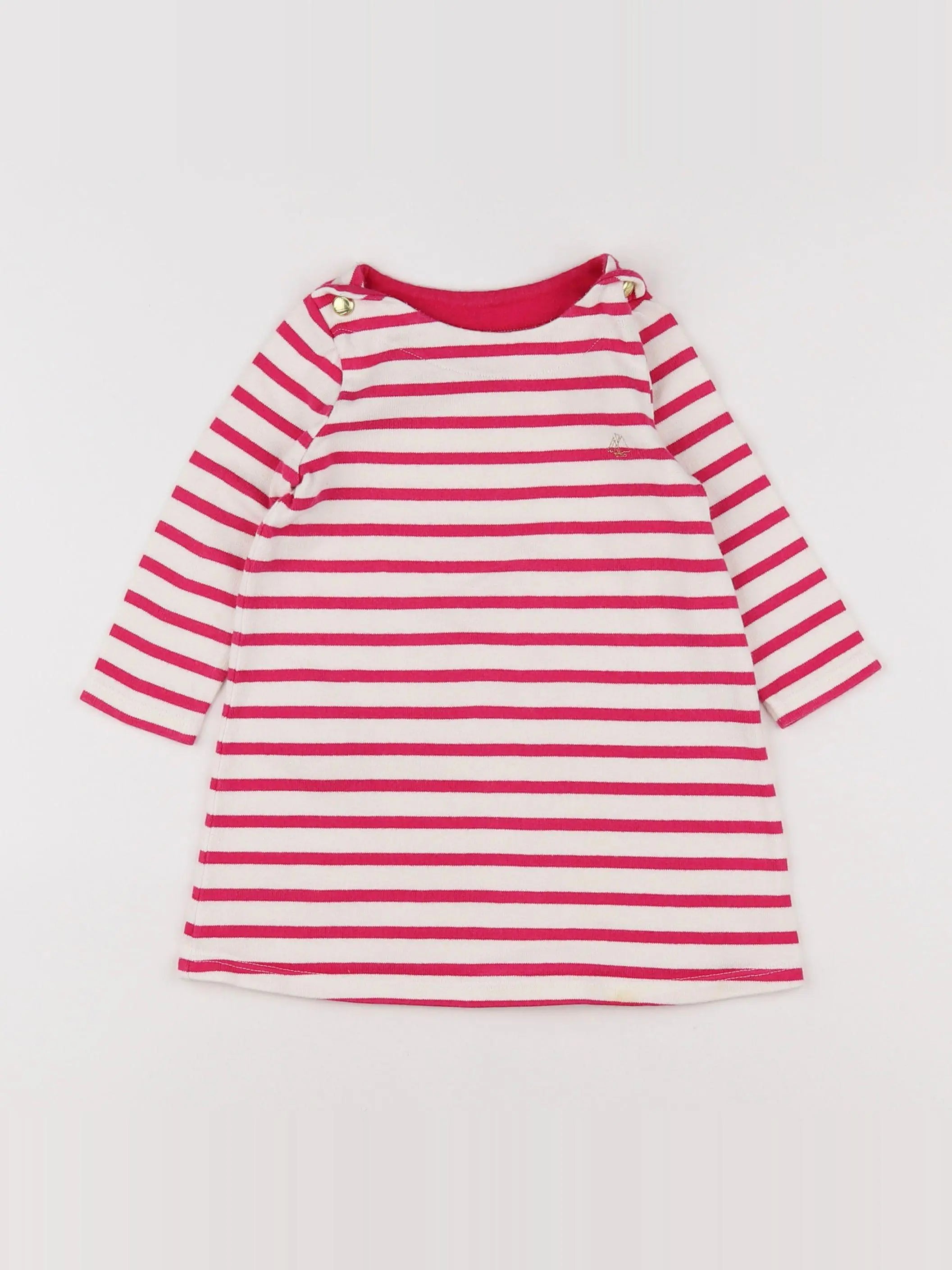 Petit Bateau - robe rose, blanc - 18 mois