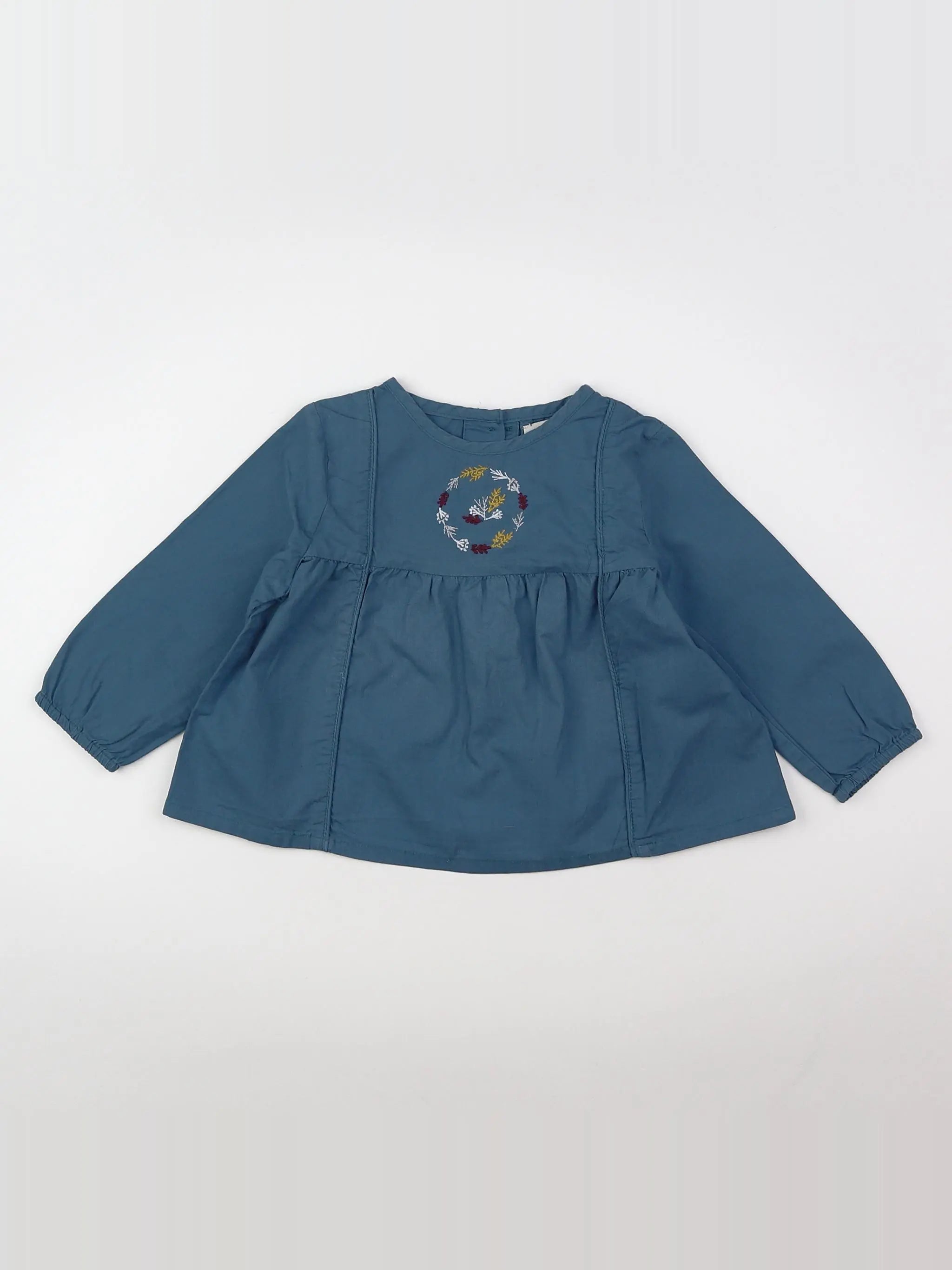 Bonnet à Pompon - blouse bleu - 9 mois