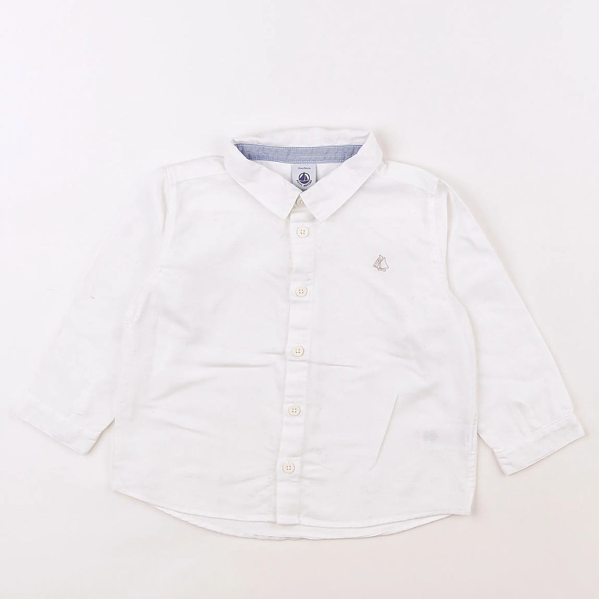Petit Bateau - chemise blanc, bleu - 2 ans