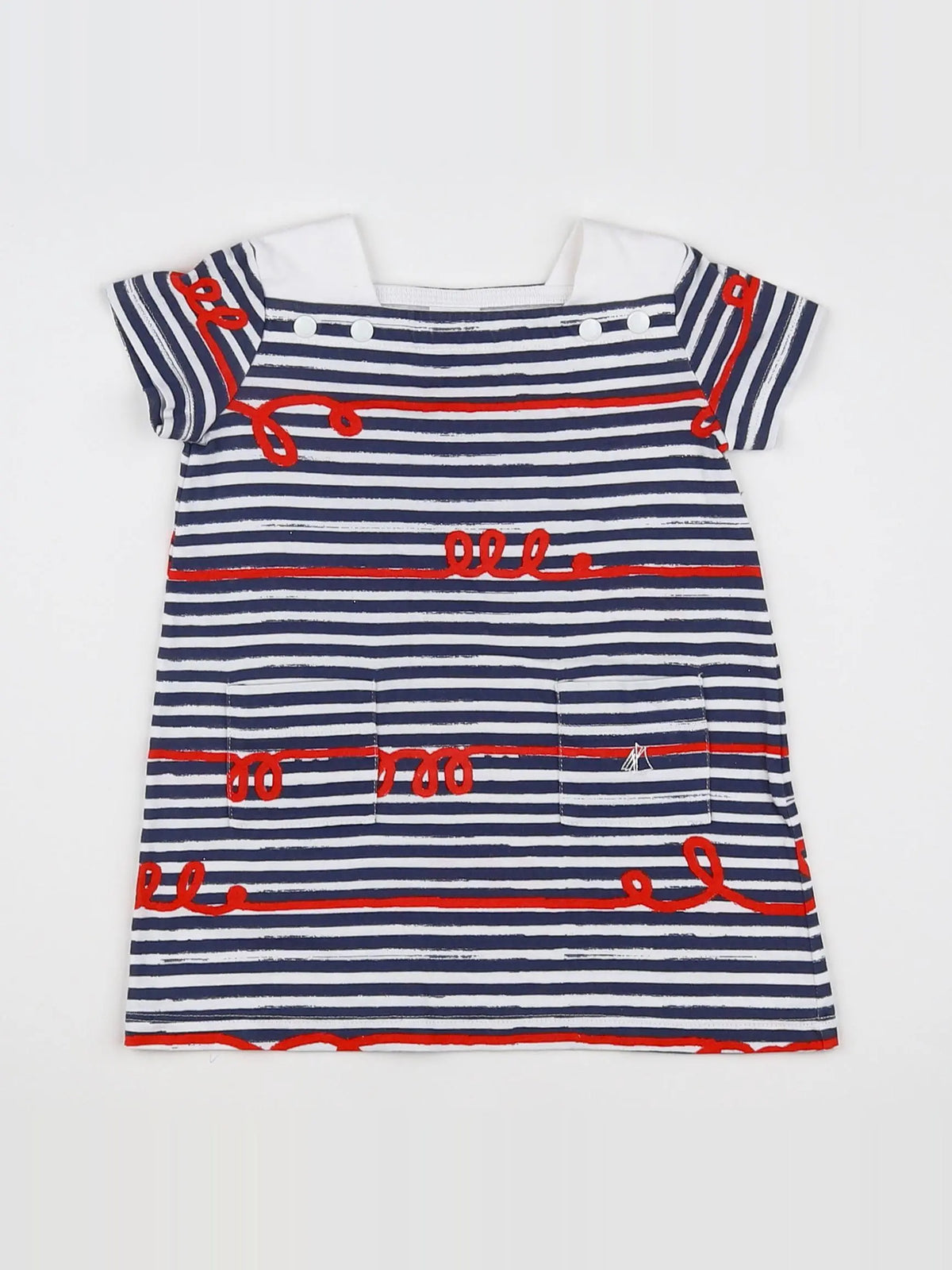 Petit Bateau - robe blanc, bleu - 6 mois