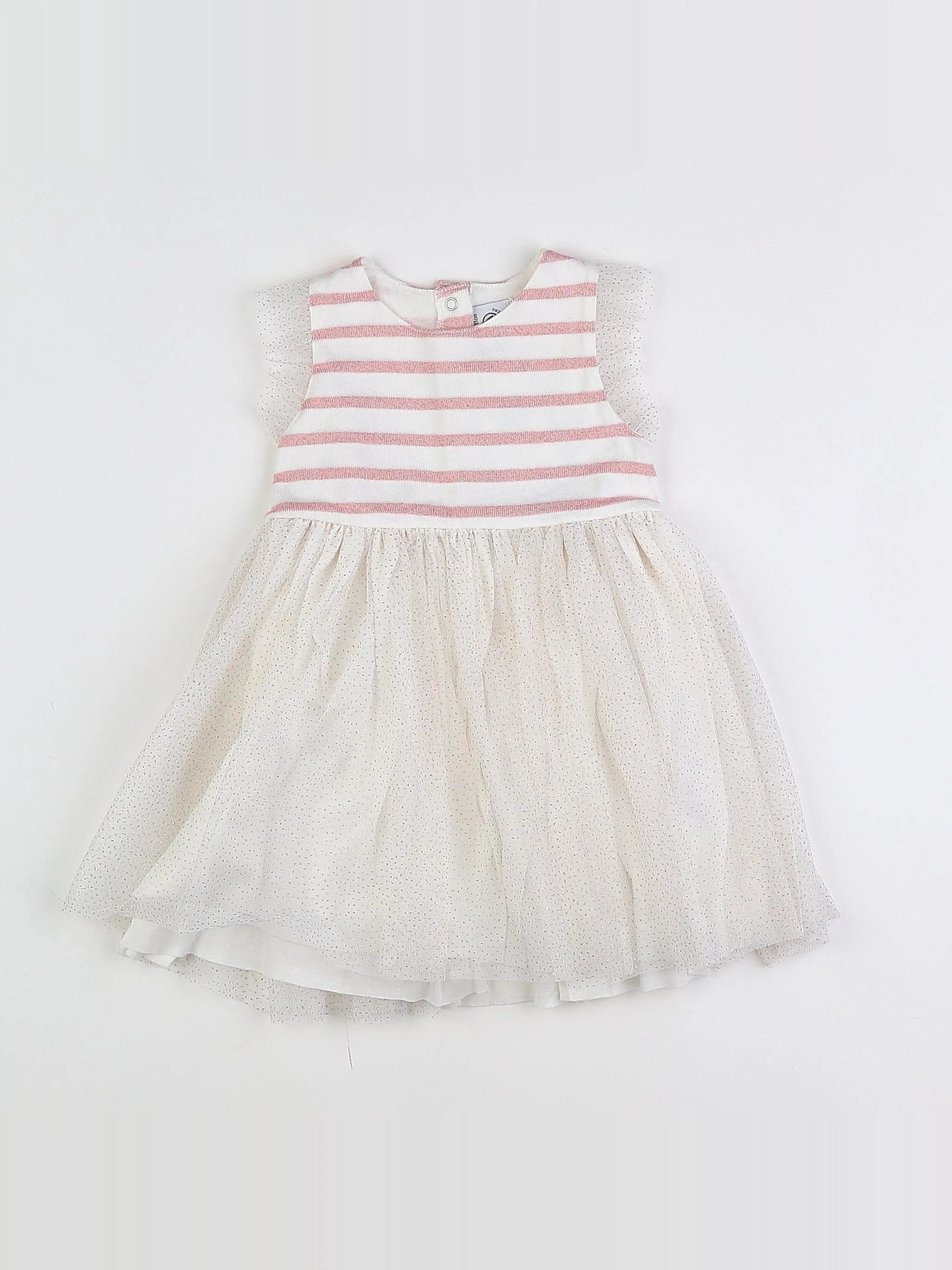 Petit Bateau - robe blanc, rose - 18 mois